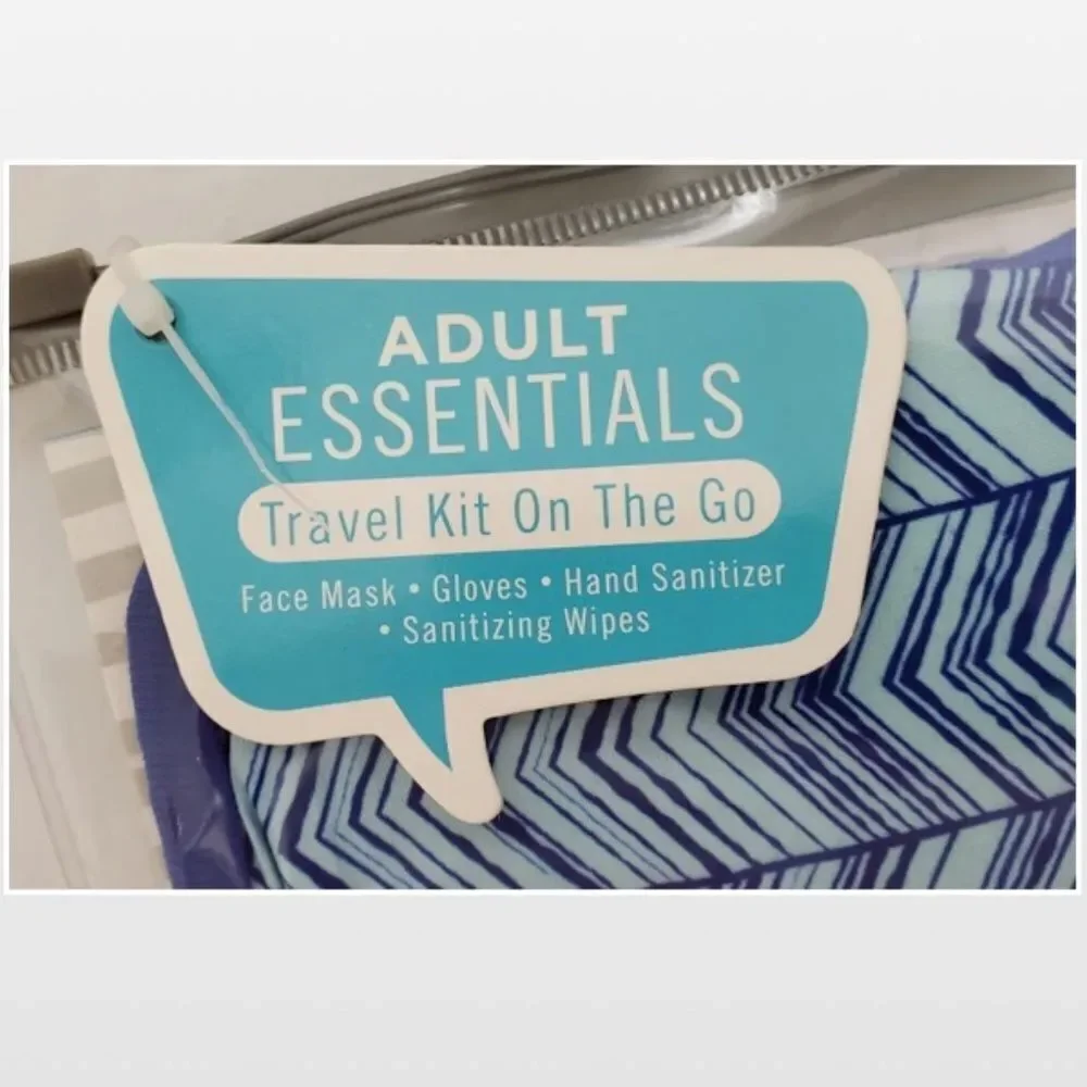 New ABG Accessories Mask Gloves Wipes Adult Travel Kit Grey White 8 Piece NWT